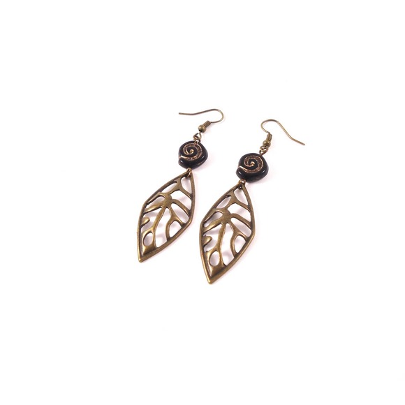 Black Dangle Boho Earrings Handmade Jewelry - Picture 1 of 3
